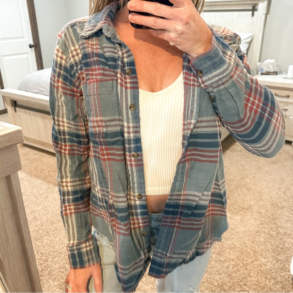 American Eagle Blue Button Down Flannel Size XS - Picture 2 of 15
